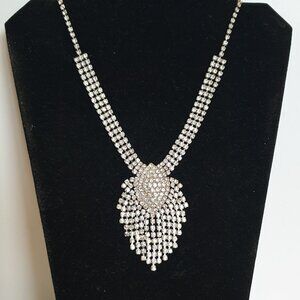 Vintage 1960s Hollywood Regency Glamour Rhinestone Fringe Statement Necklace